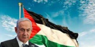 Benjamin Netanyahu and Palestine flag