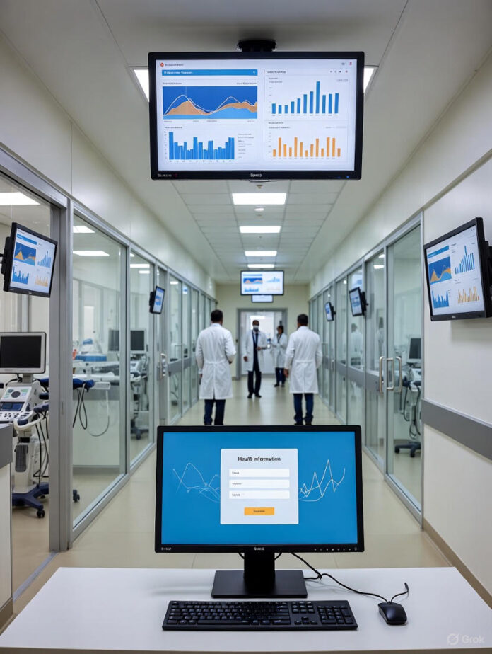 Protecting Patient Data in Nigeria’s Digital Health Revolution Secure digital health records interface on a computer in a modern Nigerian hospital, symbolizing enhanced privacy in tech-driven healthcare