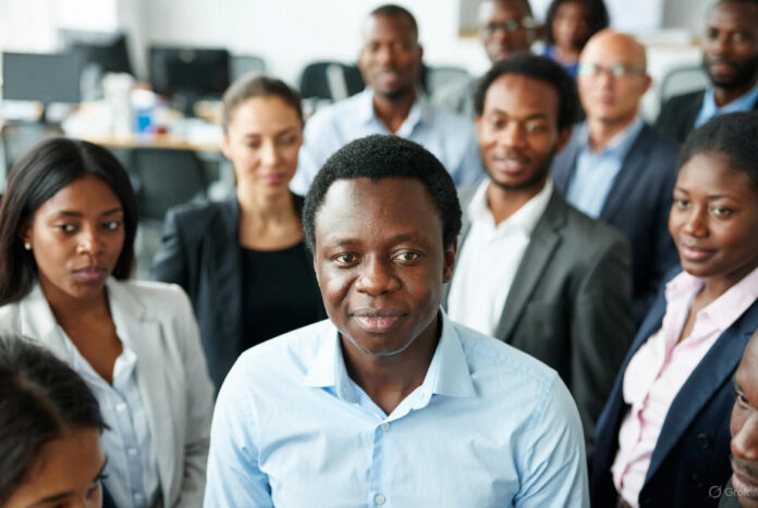 Nigeria’s Proposed Fintech Regulatory Commission: Innovation Meets Oversight Diverse Nigerian professionals in a meeting discussing fintech regulation, with subtle green-white-green Nigerian flag overlay