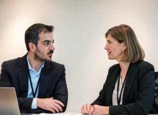 Education, Digital Economy Ministries Collaborate on National EdTech Strategy Government officials and education technology experts in a formal meeting discussing Nigeria’s new National EdTech Strategy, with laptops, documents, and tablets on the table.