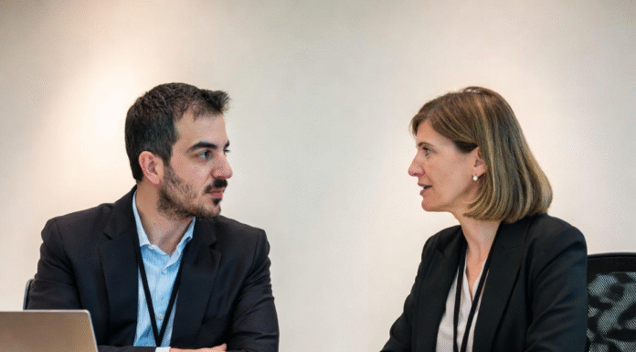 Government officials and education technology experts in a formal meeting discussing Nigeria’s new National EdTech Strategy, with laptops, documents, and tablets on the table.