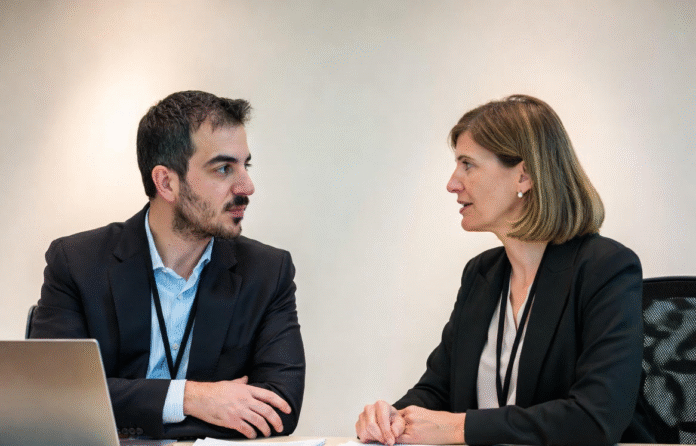 Government officials and education technology experts in a formal meeting discussing Nigeria’s new National EdTech Strategy, with laptops, documents, and tablets on the table.