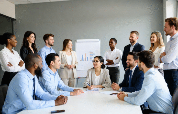 GEN Nigeria Calls on Local Businesses to Adopt New Technology for Global Competitiveness Diverse group of Nigerian entrepreneurs and business leaders gathered around a conference table, smiling and discussing digital transformation and new technology adoption.