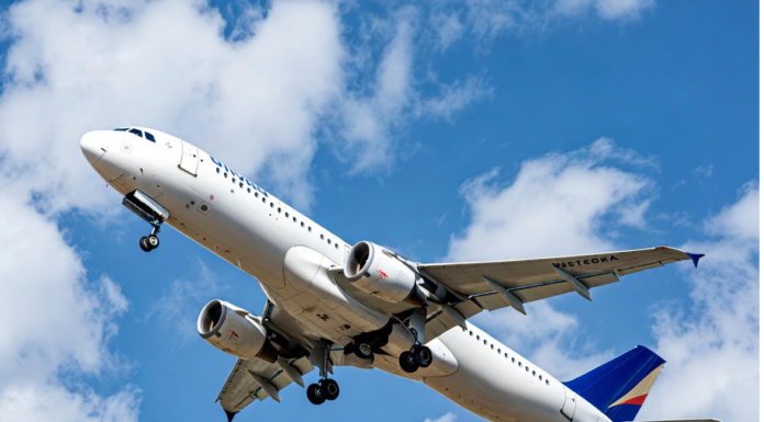 ‘Behaviour, not technology, defines Nigeria’s aviation outlook’ A Nigerian commercial jet taking off against a clear blue sky, with a subtle overlay of a cracked safety checklist and human silhouette, symbolising that human behaviour remains the biggest factor in aviation safety and efficiency.