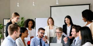 Nigeria Moves to Update National Biotechnology Policy Nigerian government officials, researchers, and experts gathered in a modern conference room discussing biotechnology policy updates, with screens showing biotech innovations like GM crops and lab equipment.