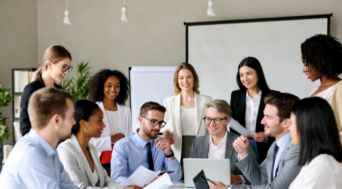 Nigeria Moves to Update National Biotechnology Policy Nigerian government officials, researchers, and experts gathered in a modern conference room discussing biotechnology policy updates, with screens showing biotech innovations like GM crops and lab equipment.