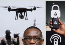 Bosun Tijani Addresses Bandits’ Use of Technology to Evade Tracking Minister Bosun Tijani surrounded by images of drones, encrypted devices, and armed bandits, highlighting the challenge of criminals using advanced technology