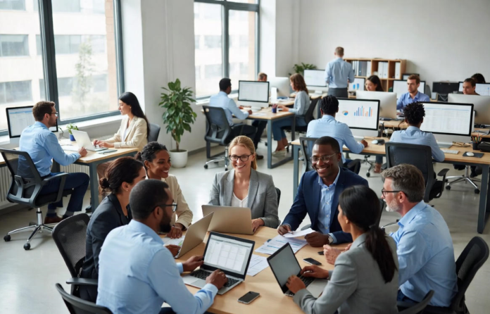 Nigeria Bets Big on Digital Transformation to Build a Faster, Fairer Tax System Modern tax operations centre in Nigeria with analysts using large digital dashboards, AI-powered revenue tracking, holographic tax data and automated filing systems.